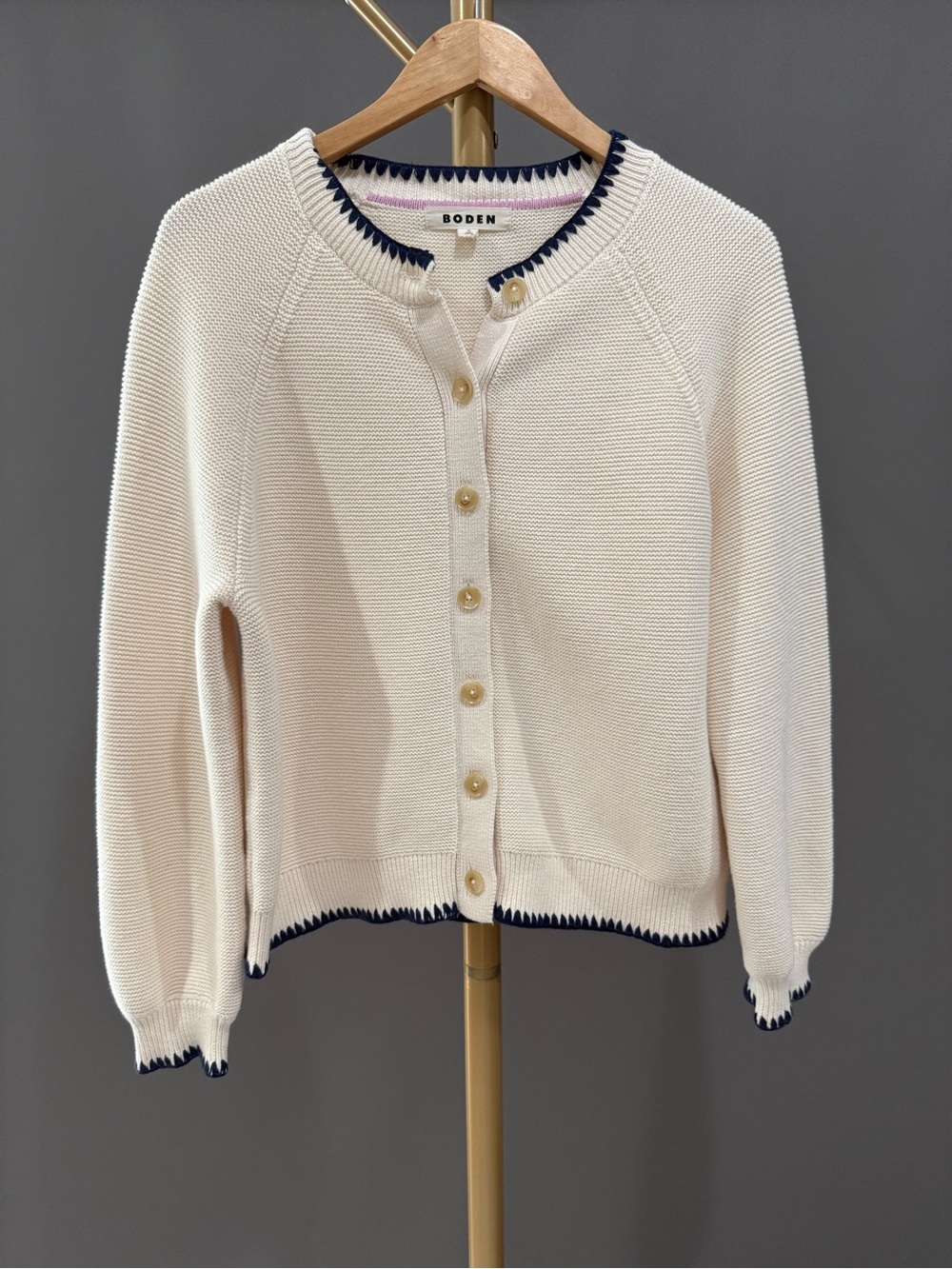 Boden Lena Stitch Detail Cardigan 100% Cotton Ivory Size M